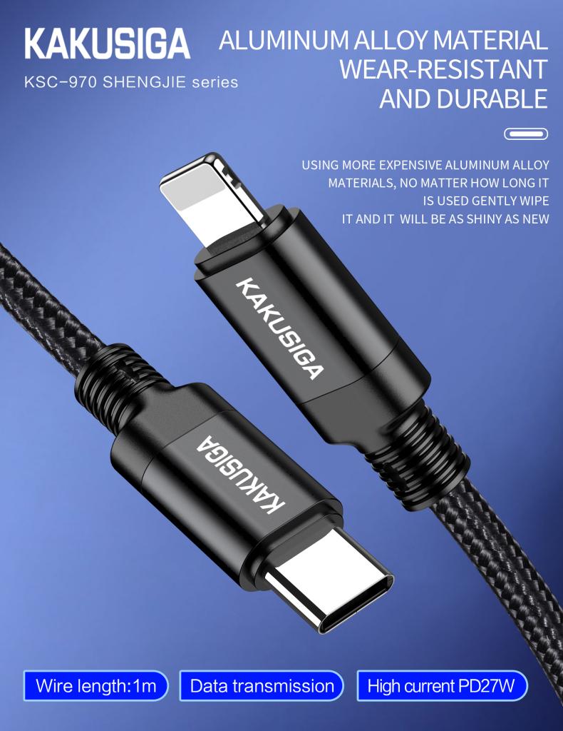 1M BLACK CLR -TYPE-C TO IPHONE FAST CHARGING CABLE 3A BRAID WIRE
