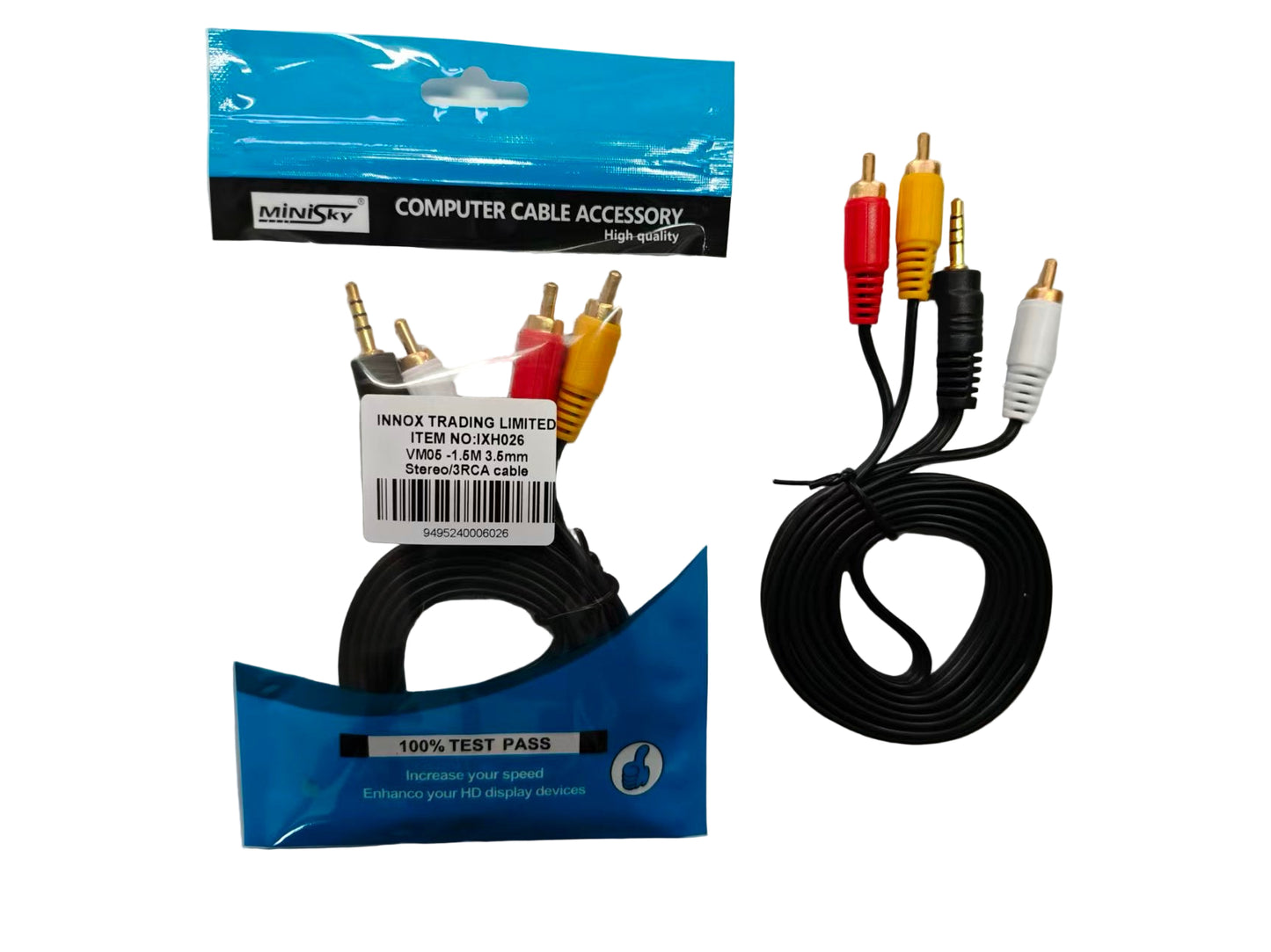 3.5MM AUX TO 3 RCA  CABLE 1.5M