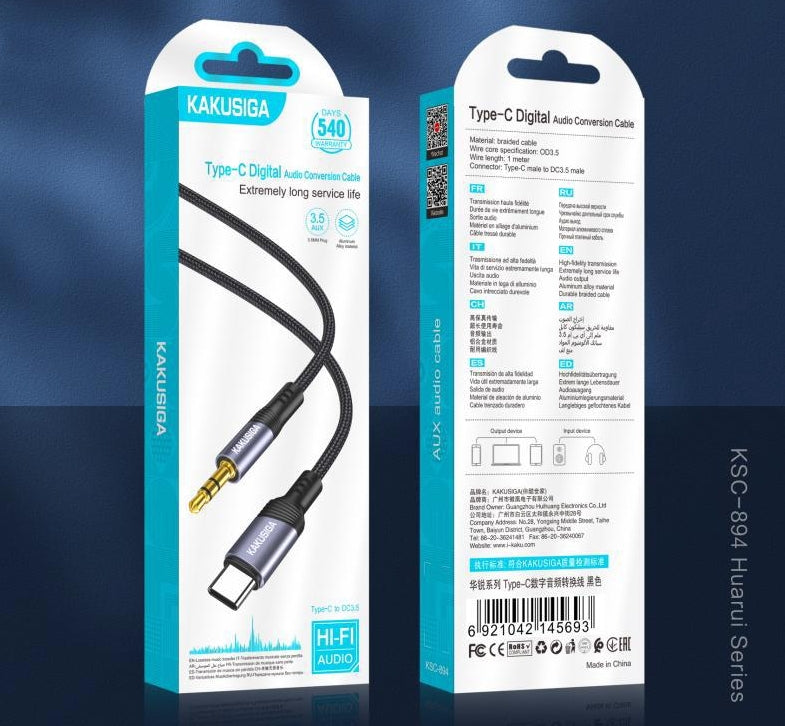 (NO DC) 3.5mm-Type-C AUX audio cable PLUG AND PLAY