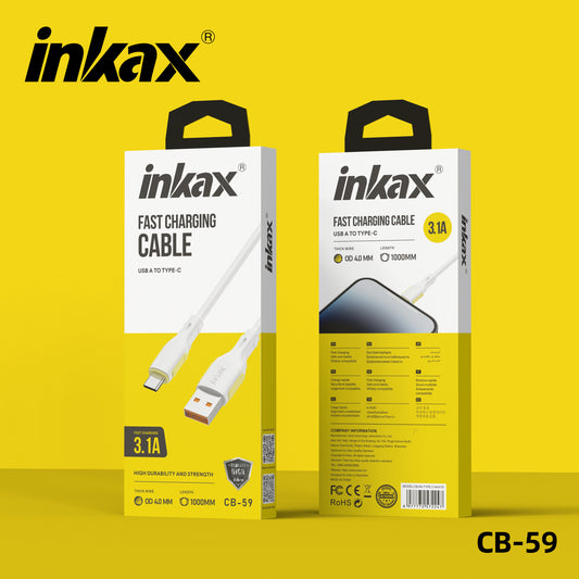 1M USB TO TYPE-C PVC YELLOW AND WHITE 3.1A CABLE