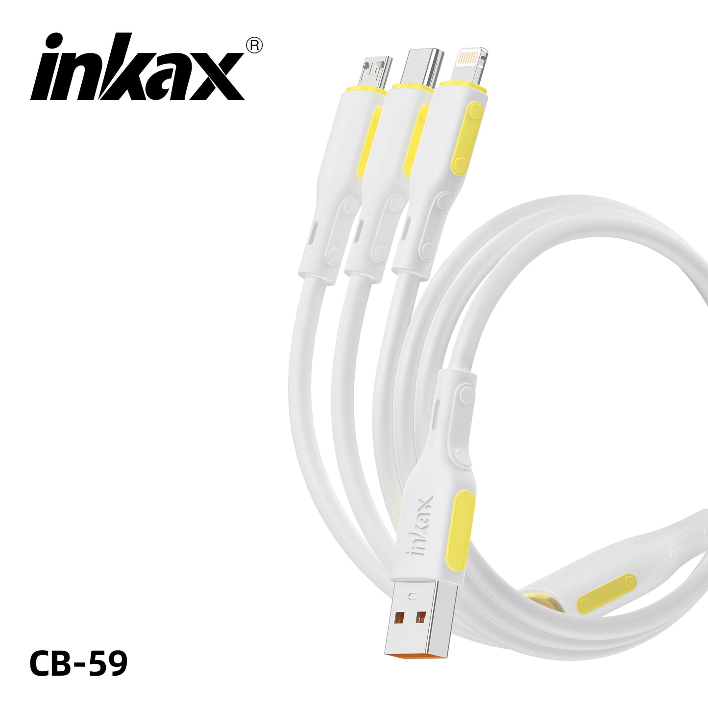 3 IN 1 PVC YELLOW AND WHITE 3.1A CABLES