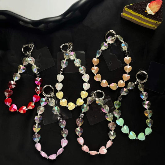 Crystal Beaded Phone Wrist Strap with Phone Patch MIX CLR