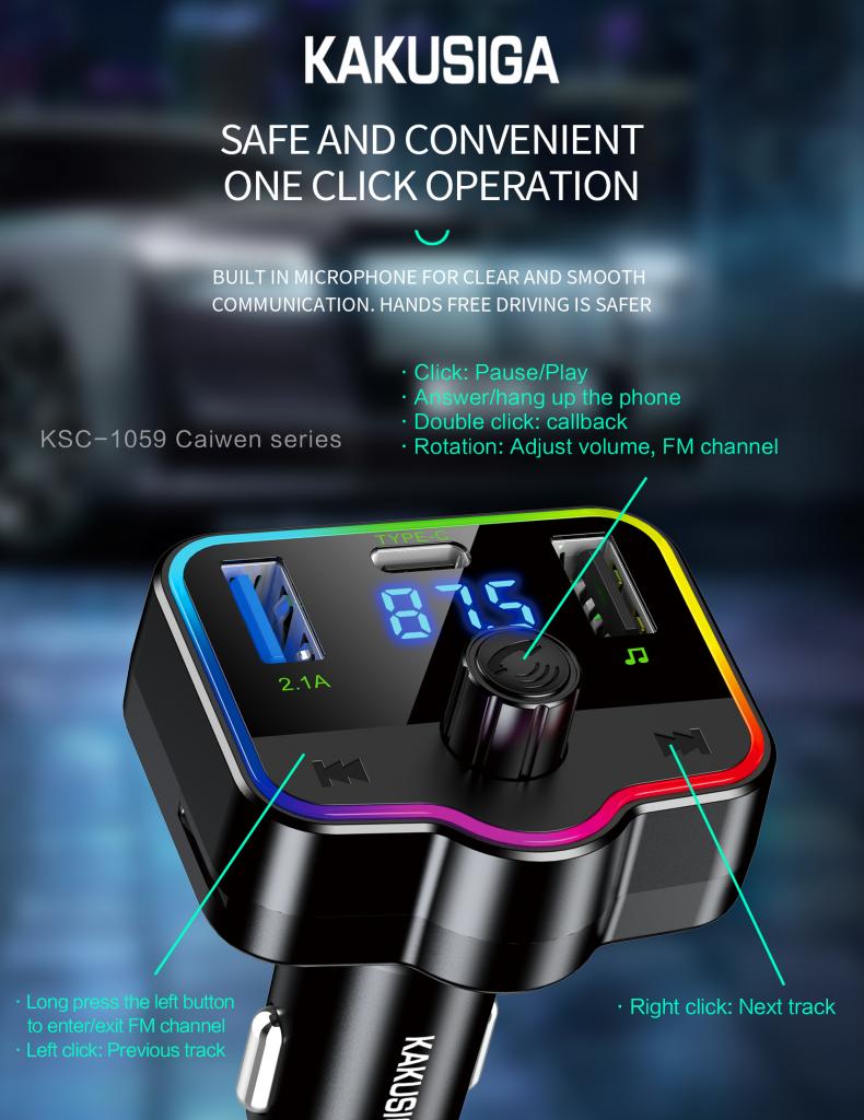 (NO DC)CAR BT FM TRANSMITTER 2USB+1TYPE C