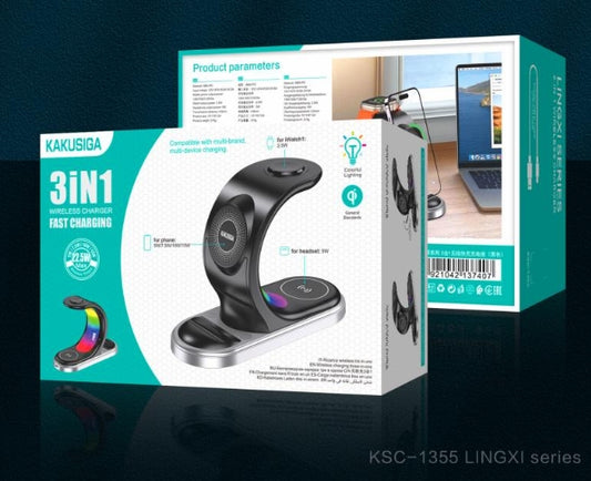 (NO DC)3-in-1 Wireless Fast Charging Holder