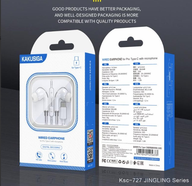 Pro Type-C wired control digital earphone with mic