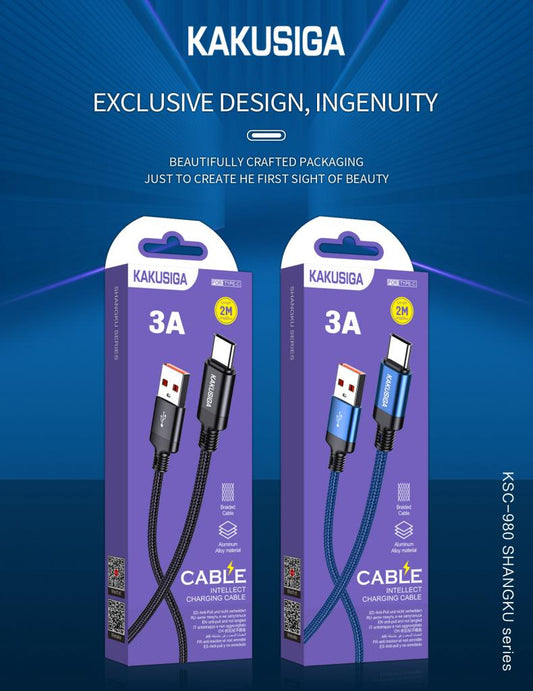 2M BLACK CLR -USB TO TYPE-C FAST CHARGING CABLE 3A BRAID WIRE