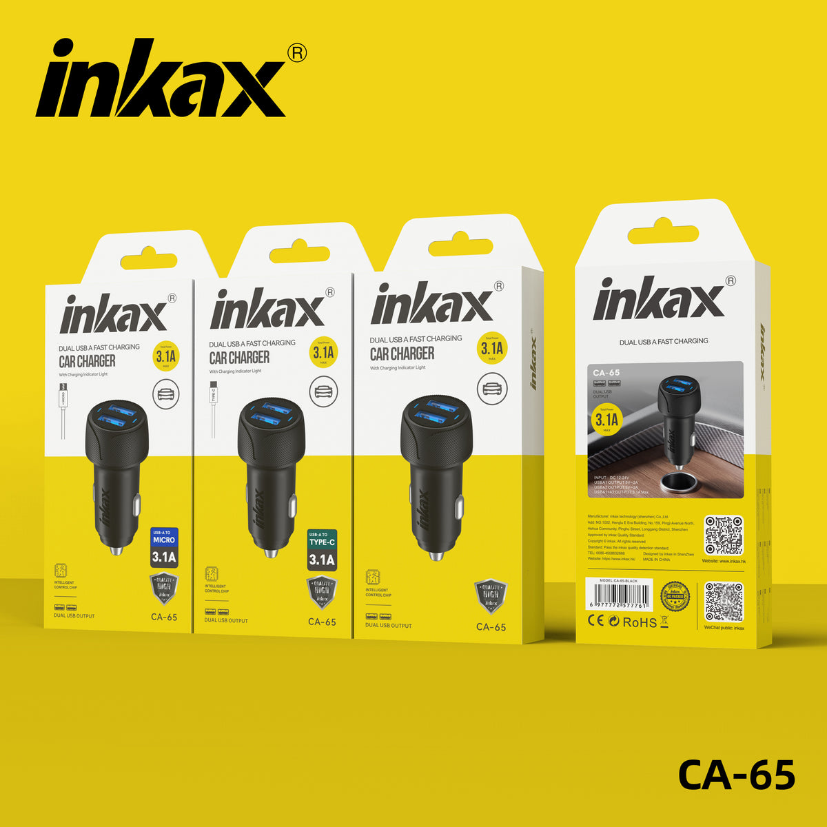 3.1A (MAX) 2 USB-A Car  charger