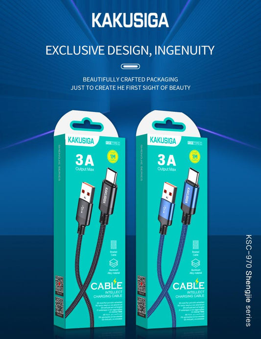 1M BLACK CLR -USB TO TYPE-C FAST CHARGING CABLE 3A BRAID WIRE
