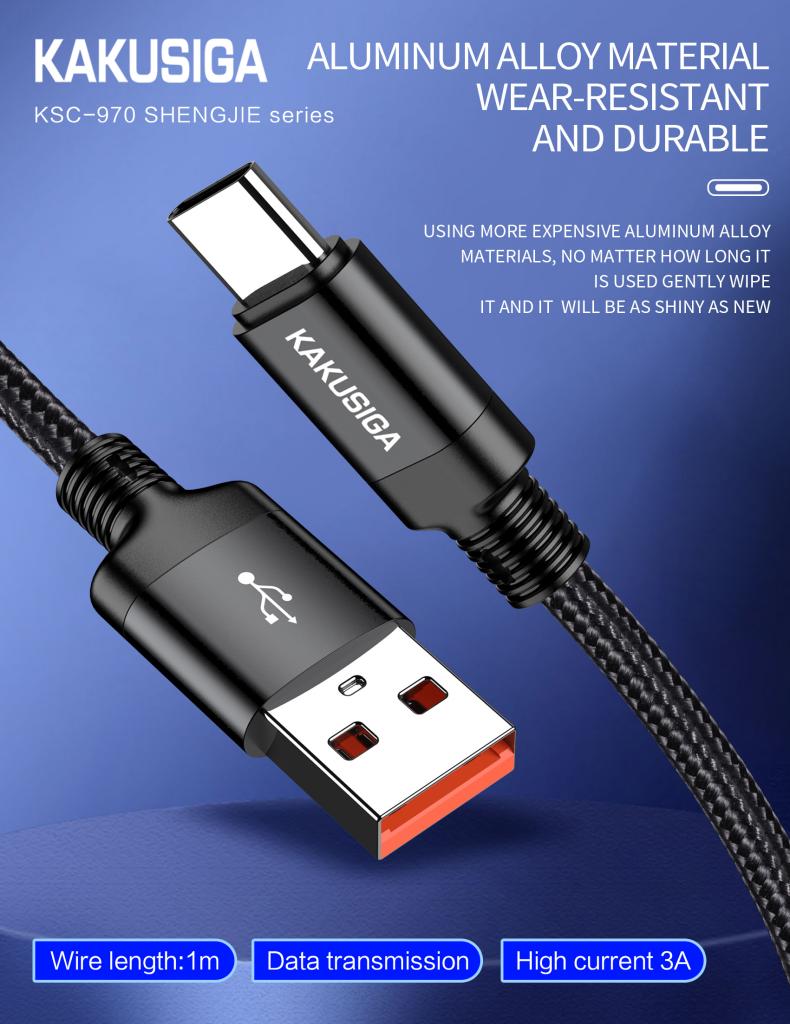2M BLACK CLR -USB TO TYPE-C FAST CHARGING CABLE 3A BRAID WIRE